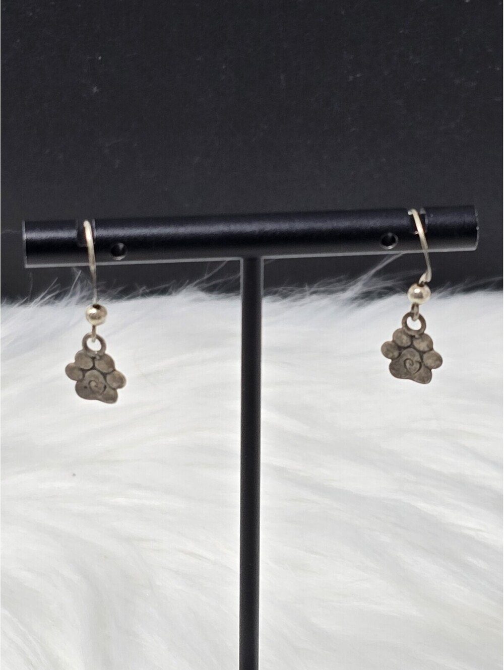 925 Sterling Silver Dog Paw Print Heart Dangle Earrings DPJ